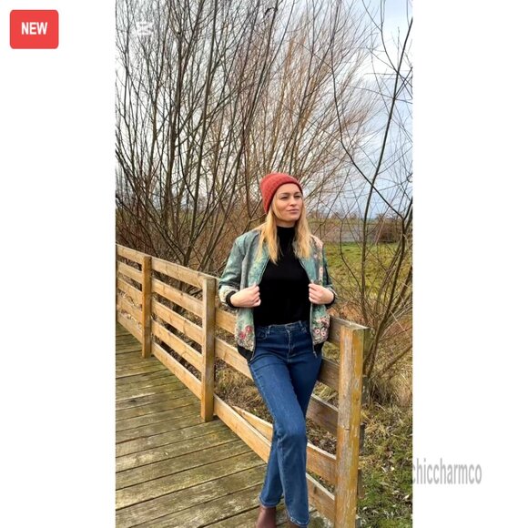 Quilted Lightweight Bomber Jacket Casual Zip Up Spring Fall Outerwear with - Picture 6 of 7